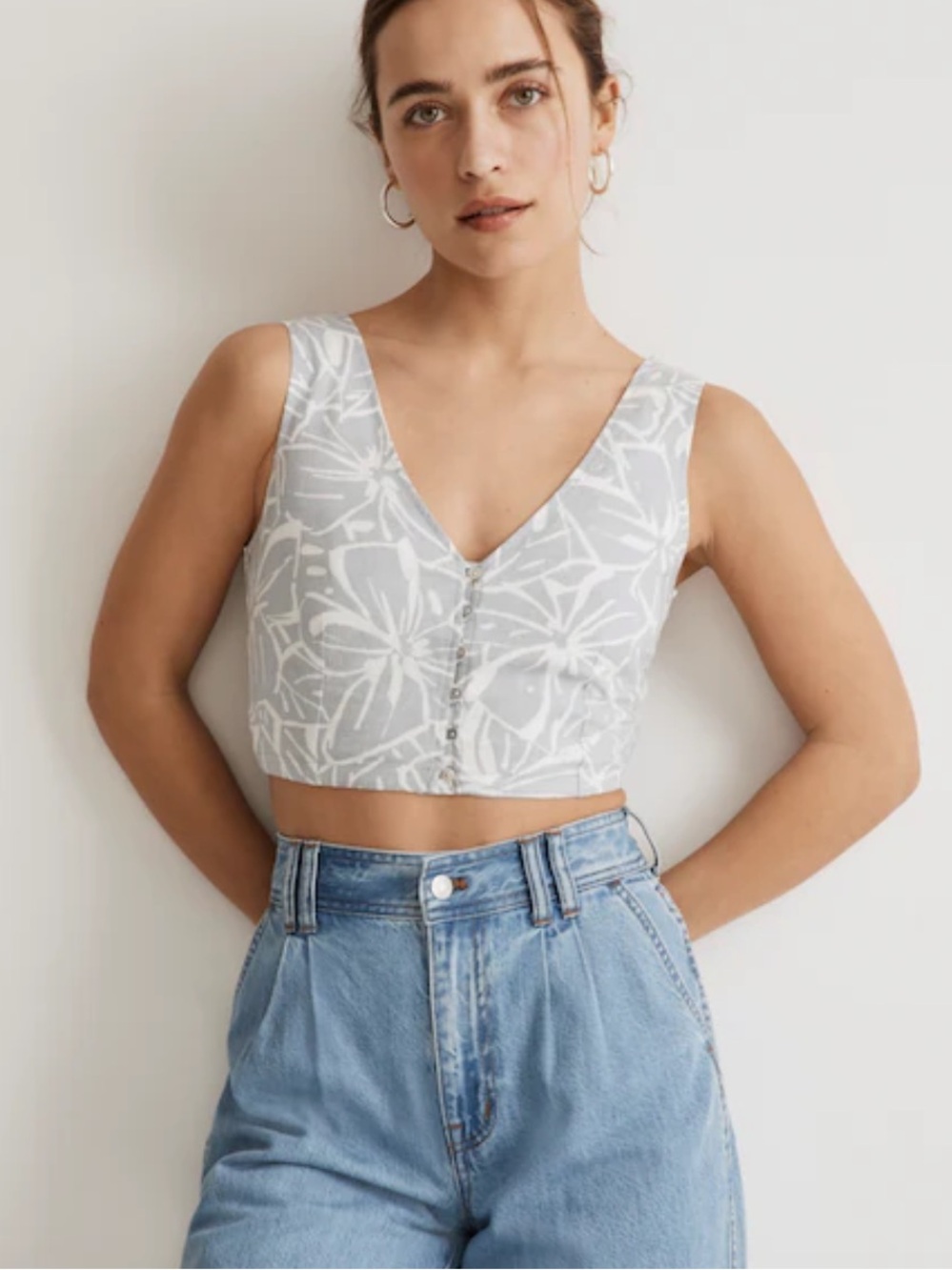 Madewell Linen-Blend Gwen Crop Vest Top in Abstract Flora